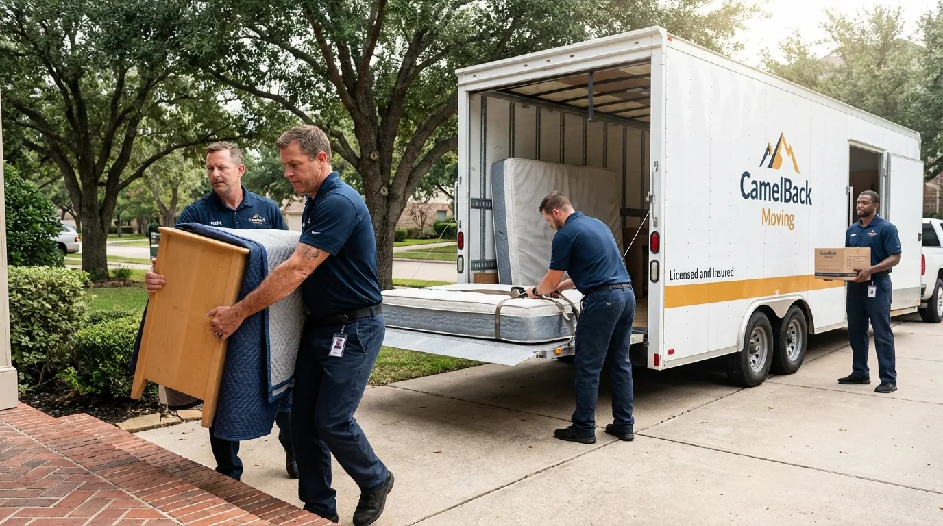 Crew loading residential truck for cross-state move from Kiel, WI