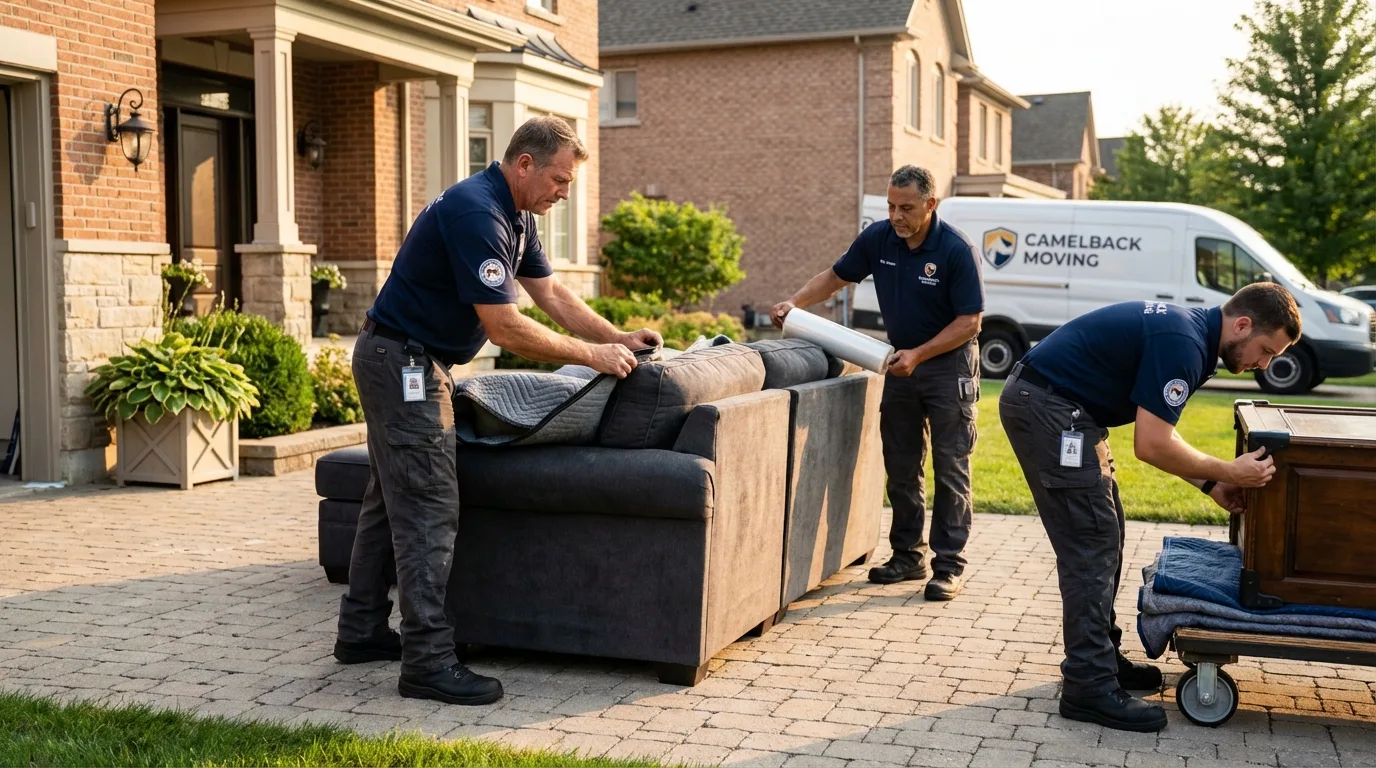 Large estate moving crew wrapping furniture in Kiel, WI